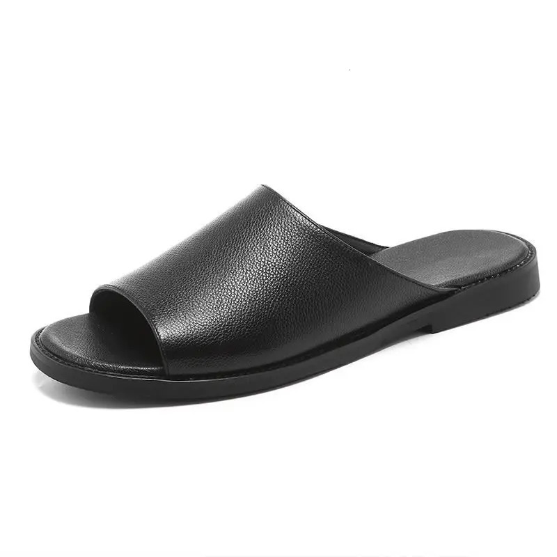 Genuine Cow Leather Slippers Homes Indoor Slipper Summer Open Toe Sandals Men Beach Casual Slides Shoes Flats Male Flip Flops 240620
