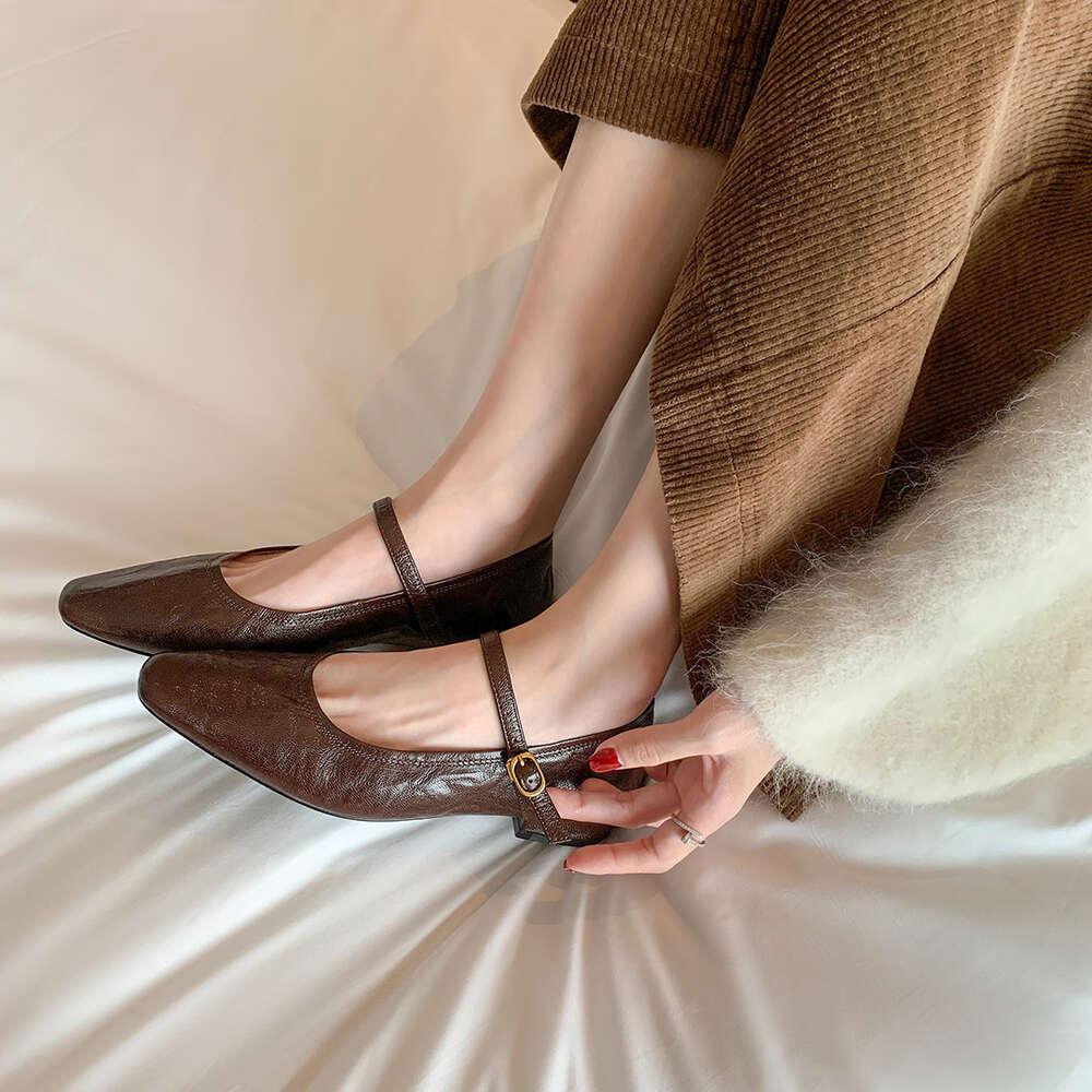Yinyin Popular Su Internet Celebrity Has Same Style As The Swedish Estate Handmade Washed Pleats With A Flat Bottom Mary Jane Shoes Women S Singles Dd