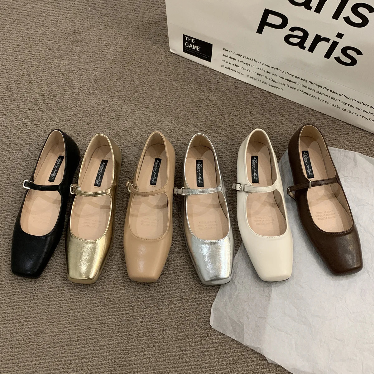 Mary Jane Woman Trend Ballet Flats Sier hot Retro Square Toe Loafers Leather Shoes with Straps Moccasins Formal Flat 240620