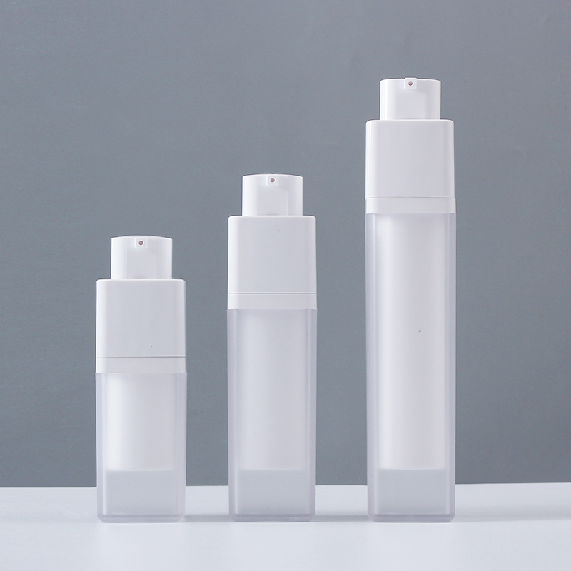 Square Airless Pump Bottle Set - Refillable Cosmetic Rotating Bottles in 15ml and 30ml Sizes