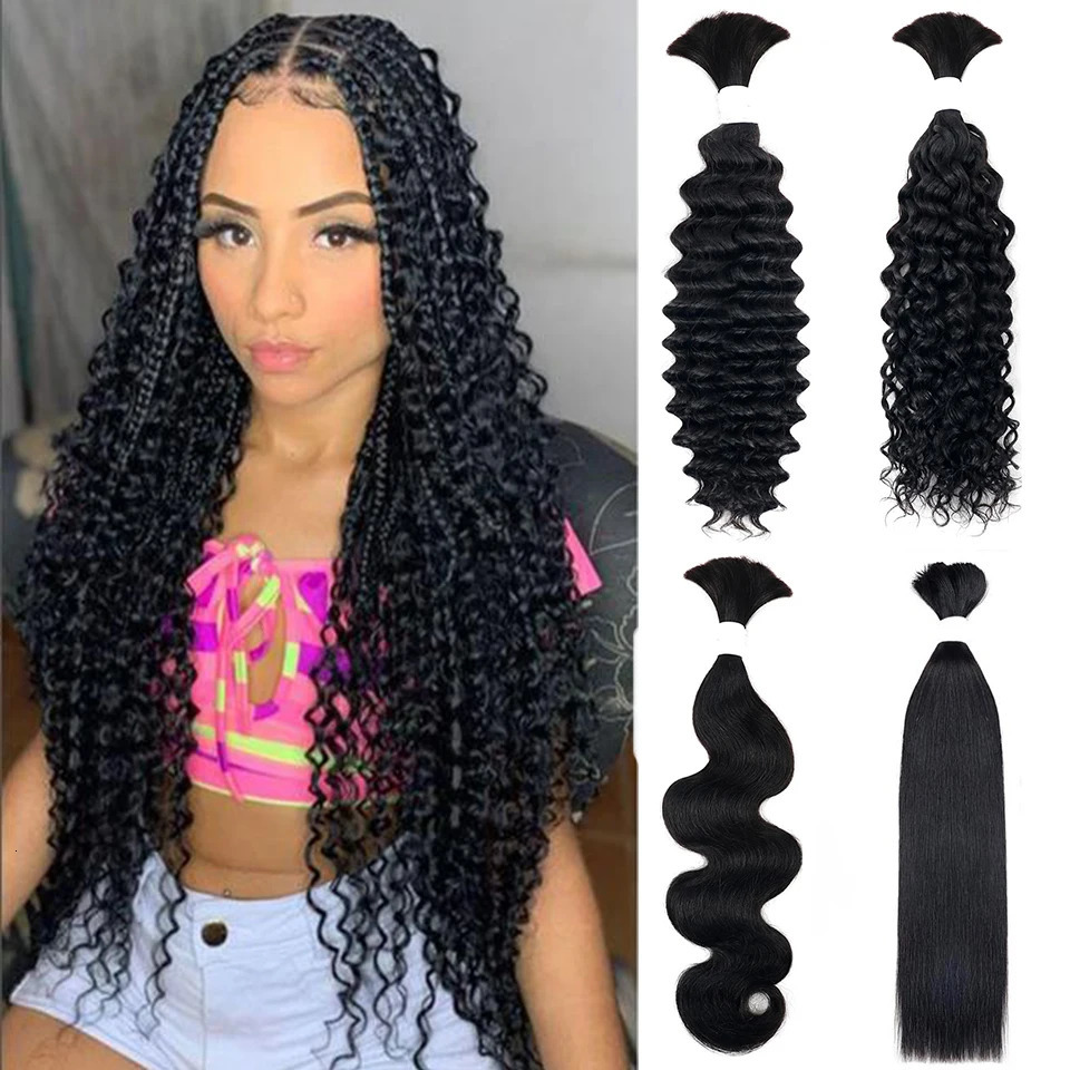 Braiding Hair Human Bulk Hair Deep Wave Bulk Human Braiding Hair for Braids Hair No Weft Deep Wave Human Hair Extension 50-80cm 240620
