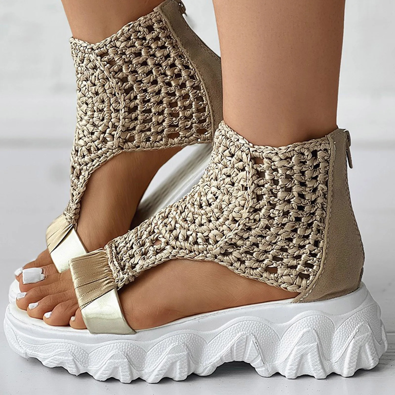 Ladies Shoes Comfort Platform Chunky Heel Fish Mouth Sandals Fashion Casual Comfortable Soft Stitching Outdoor Beach Sandals 240619