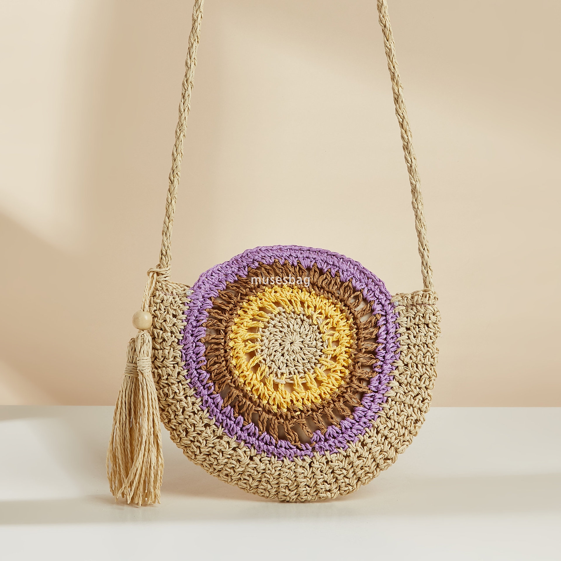 High quality women's designer multifunctional woven artistic forest style grass woven hollow handmade bag with long shoulder strap diagonal cross