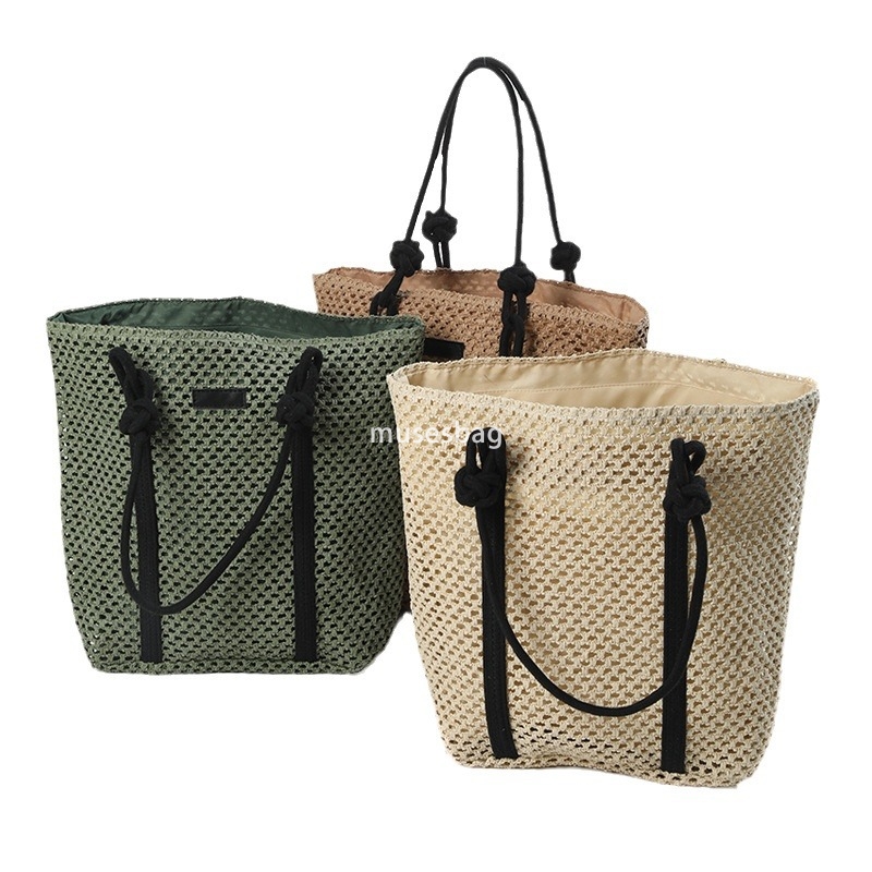 Fashionable women's high-end simple and large capacity single shoulder tote grass woven bag new practical hollow woven bag vacation beach bag ver