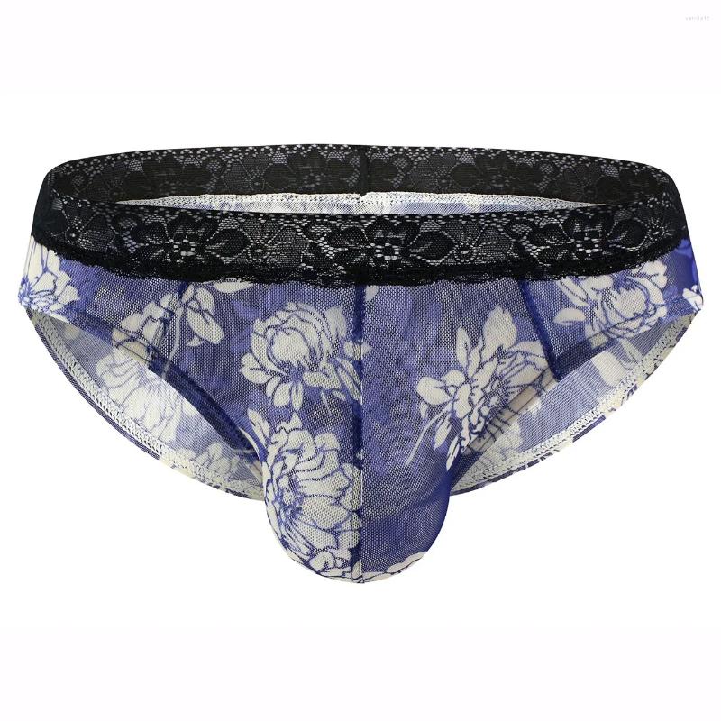 Underpants Men's Lace Underwear Flower Print Breathable Sexy Men Seamless Transparent Briefs Lingerie