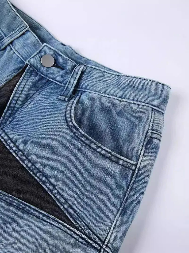 European and American Mens Street Fashion Loose Shorts Fivepointed Star Pattern Mid Waist Baggy Jeans Straight Pants 240619