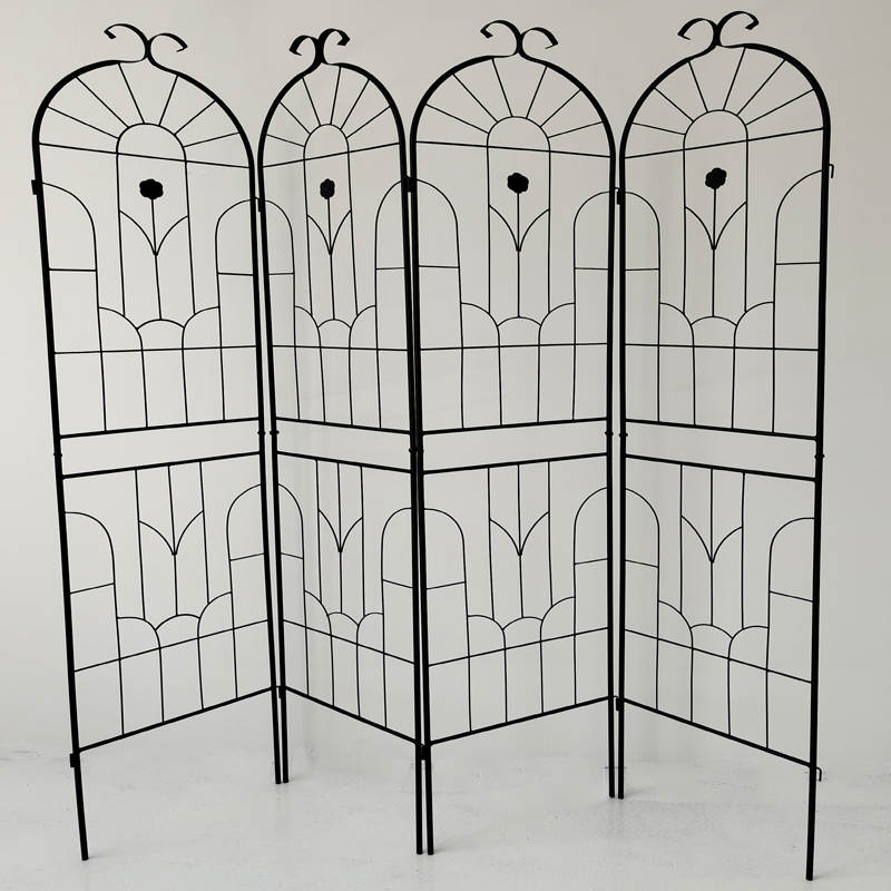Metal plant lattice frame for potted plant support, used for climbing rose vines