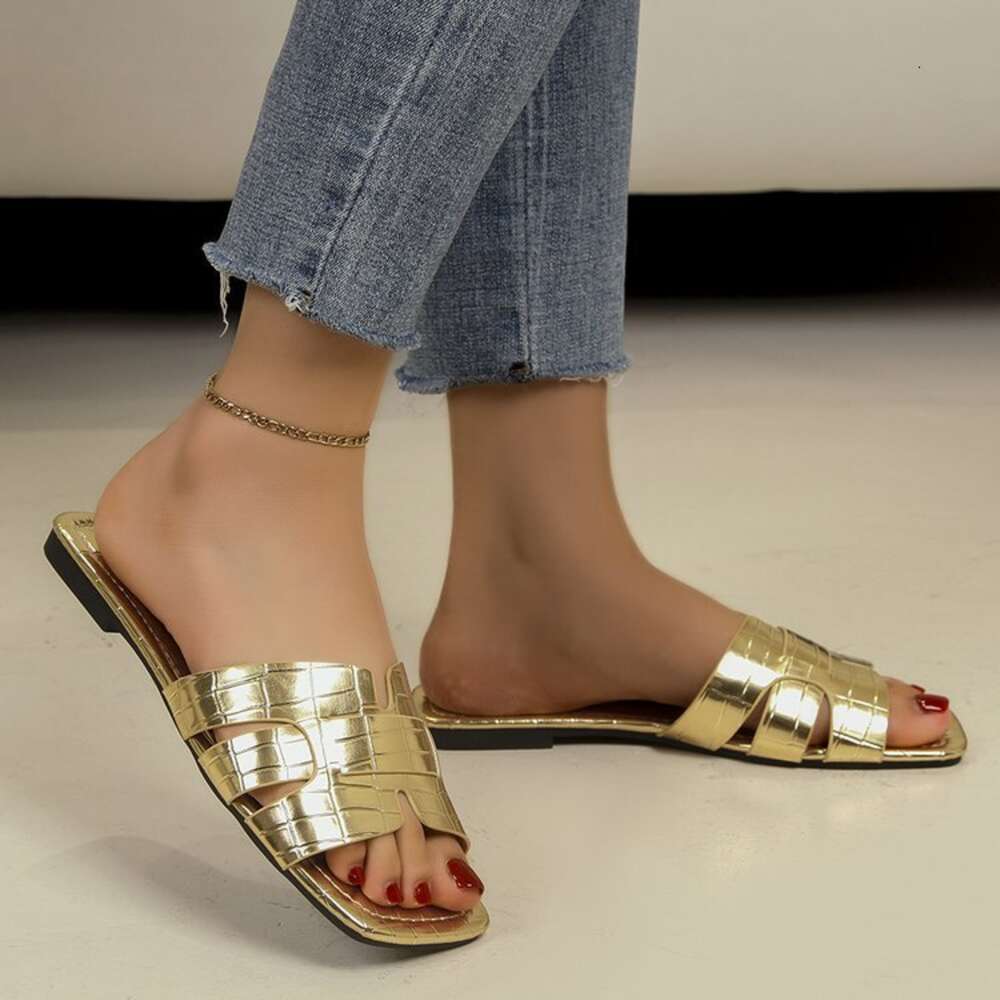 Solid Large Size Color Flat Women S Slippers Summer New Classic Stone Pattern One Foot Pedal Ddmysaturn