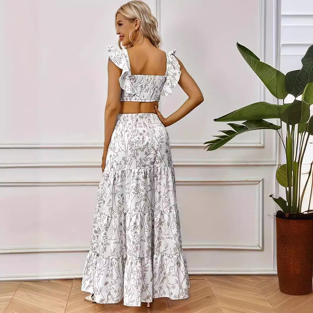 2024 Summer Popular Print Set Half Skirt Short Top Print Half Skirt Set Women's Clothing