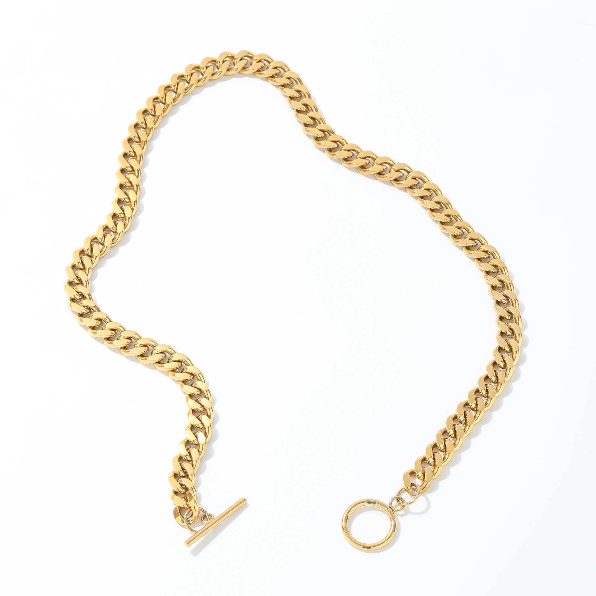 Tarnish Free Waterproof 8MM Joolim Jewelry Gold Plated Chunky Toggle Cuban Chain Stainless Steel Necklace