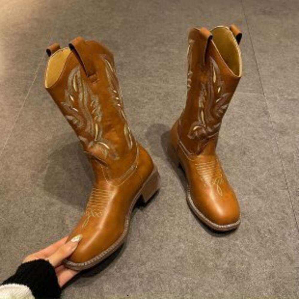 With Mid Martin Ethnic Style And Women S Fashion Short Embroidered Square Heel Long Tube Boots For Ddmysaturn