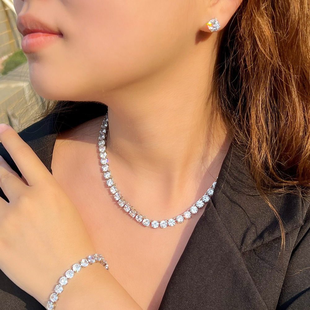 2024 Top Sell Wedding Jewelry Sets Luxury Jewelry 18K White Gold Fill Round Cut White 5A Cubic Zircon CZ Diamond Stud Earring Tennis Bracelet Women Ne
