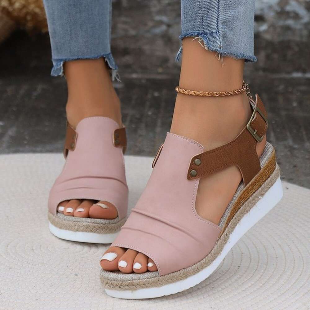 Slope Summer New Grass Knitted Sandals Waterproof Platform Thick Sole High Heel Shoes With One Line Buckle Ddmysaturn