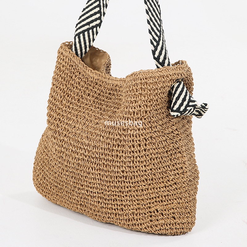 Han Feng Women's High Quality Fashion Simplicity Large Capacity Instagram Navy Style Grass Weaving Handmade One Shoulder Woven Bag Versatile Vaca
