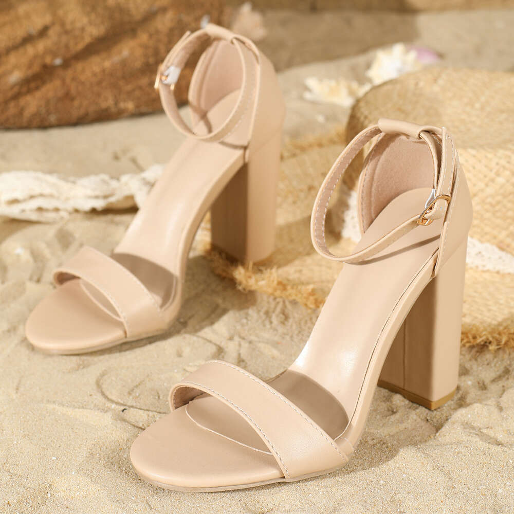 Buckle One Line Simple Hollow High Women S Shoes Versatile Thick Heel Open Toe Sandals New Summer Ddmysaturn
