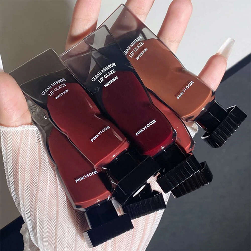 Black Mirror Water Gloss Glaze Transparent Glass Lip Oil Waterproof Liquid Lipstick Nude Brown Clear Tint Makeup F620-5