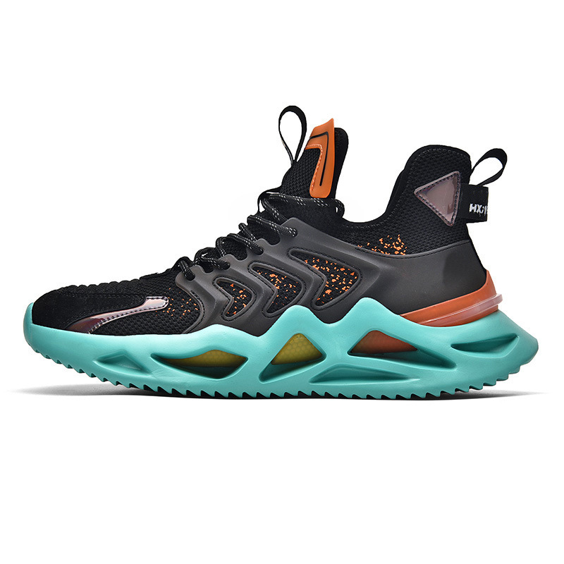 New Men's Flying Knitting Sneakers Korean Trendy Fashion Casual Sports Shoes Blade Sole Running Shoes Hikers Trainers White Free shipping