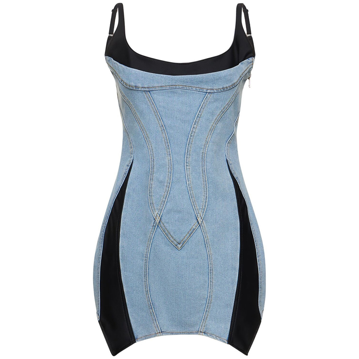 DEAT New Fashion Womens Patchwork Elastic Denim Sling Dress 2024 Spring Trendy Sleeveless Wrap Hip Dresses Female