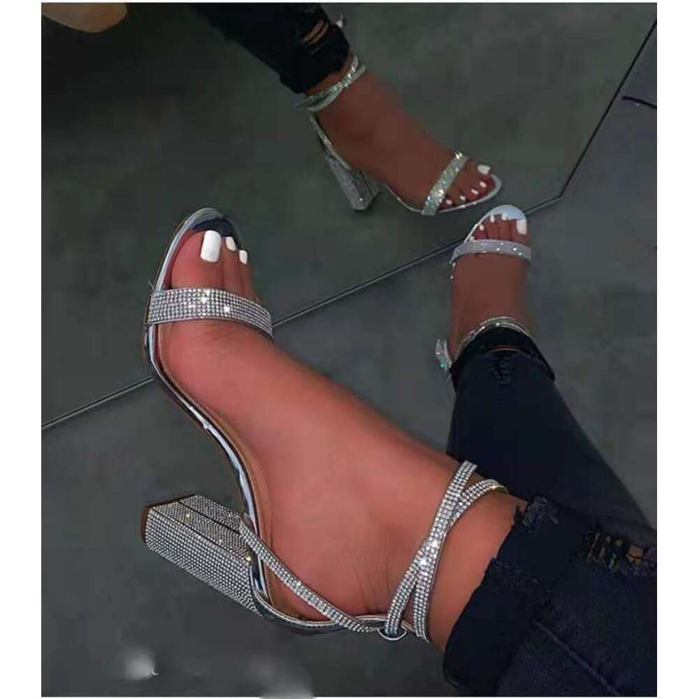 Large Heel Sandals Feng Shui Diamond Thick One Line Foot Loop Buckle For Women Size Ddmycat