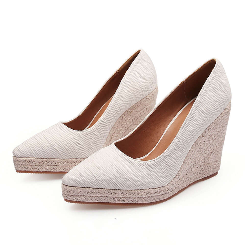 And Autumn Spring New Slope Heel Thick Sole Shallow Mouth Pointed Head Single For Women S Grass Woven Hemp Bottom Large Size Shoes Ddmysaturn