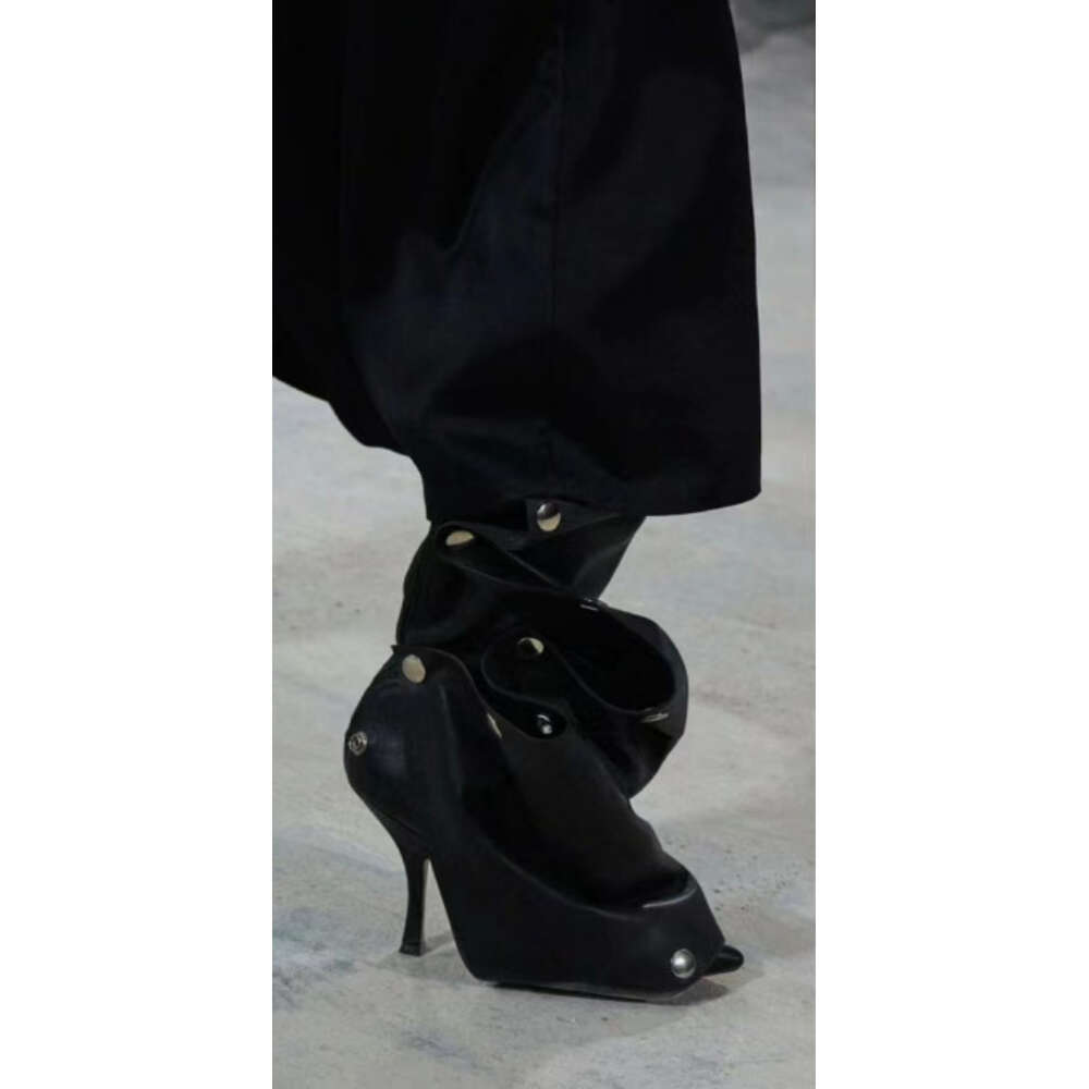 Heeled New High Pointed Metal Rivet Denim Patchwork Casual Two Wear Pile Up Knee Length Boots Ddmysaturn