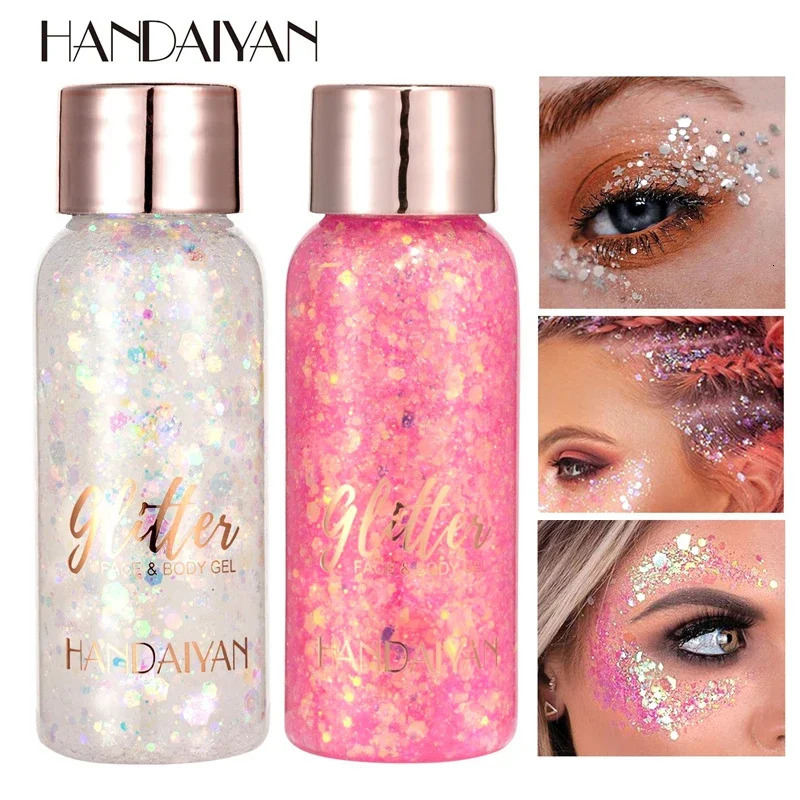With Smear Spoon Multifunctional Eye Glitter Nail Hair Body Face Glitter Gel Art Flash Loose Sequins Cream Festival Glitter Deco 240620