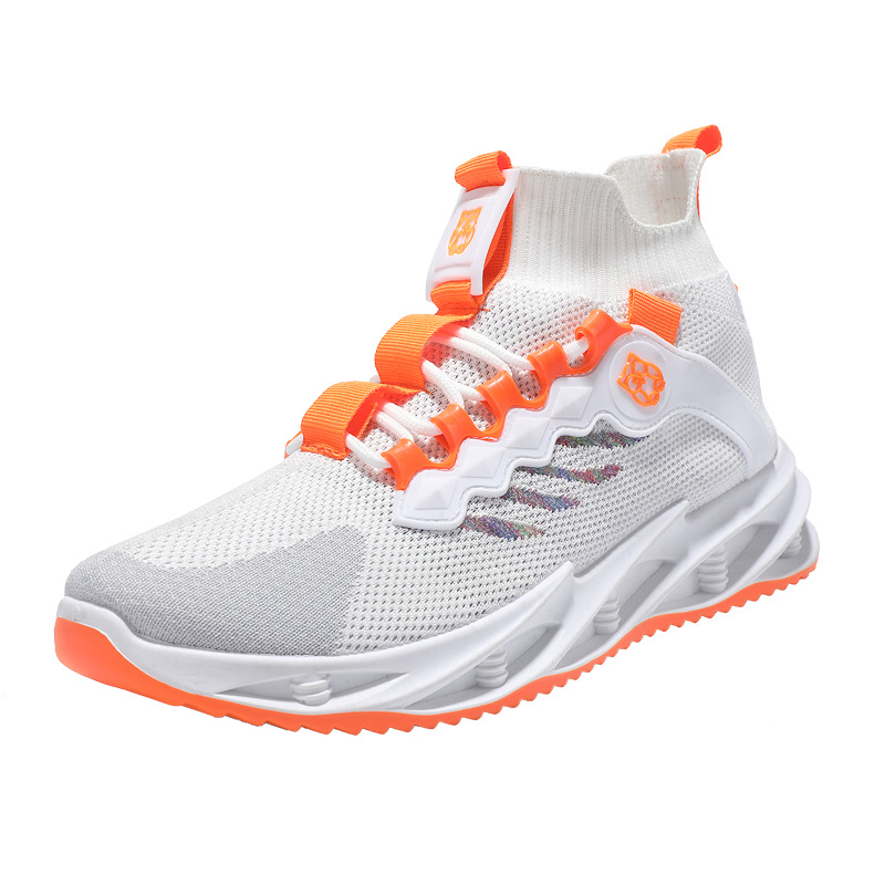 Men's Sports Shoes Fashion Blade Fly Woven Shoes Breathable Sneakers Trend Mid Top Plus Size White Free shipping