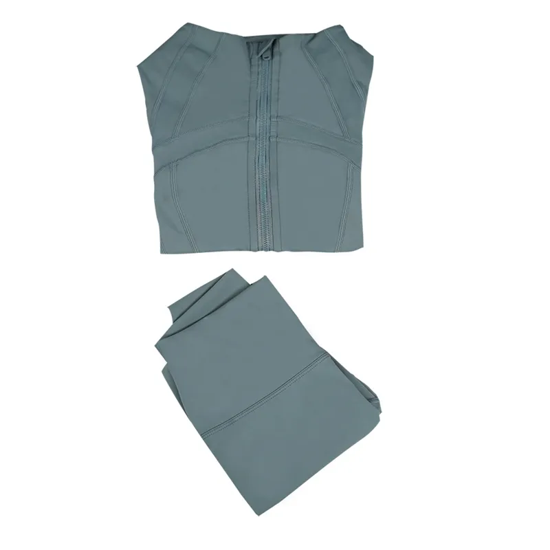 L Women Yoga Two Piece Sets Suit Fitness Leggings High Waist Sports Jackets Zip Up Coat Elastic Sportswear Outfits Pants Gym Suits Workout Tracksuits