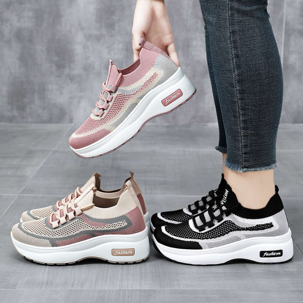 S With Women Thick Soles Classic Casual Sponge Cake Comfortable Breathable All Season Flying Woven Shoes Fashionable And Versatile Sock Ddmysaturn