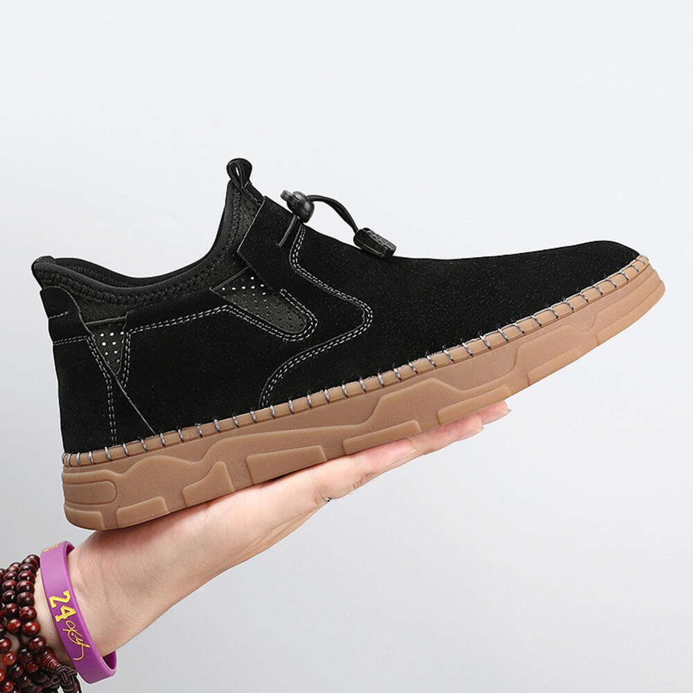 Handsewn fashionable Korean casual shoes for men's large-sized leather shoes, low cut anti slip loafers