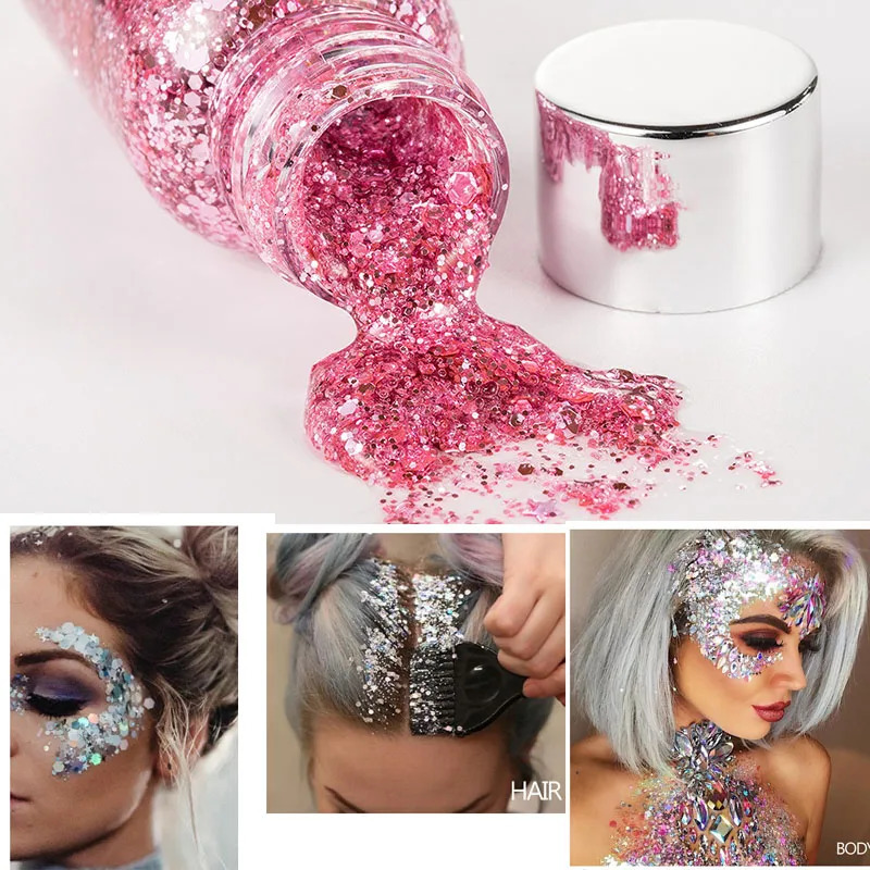 Eye Glitter Nail Hair Body Face Glitter Gel Art Flash Heart Loose Sequins Cream Festival Glitter Decoration Party Festival 240709