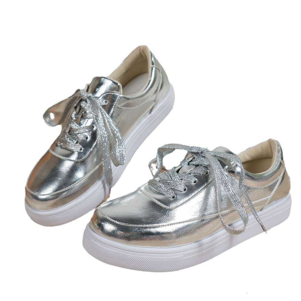 Ddmytiger 2024 Autumn new casual single shoes, glossy sneakers, outdoor flat bottom lace-up, lightweight thick-soled women's shoes