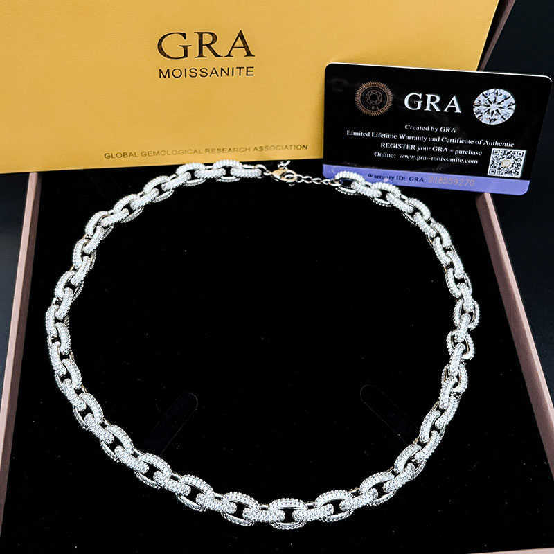 Hot Sale Hip Hop Jewelry Link Full Moissanite Necklace Yellow Gold Color Sterling Sier Cuban Chain