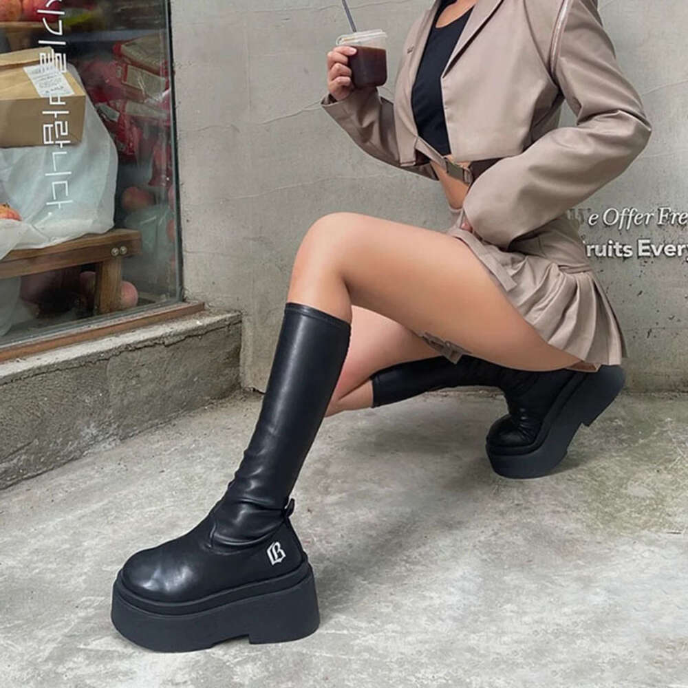 Soled White Thick Children S New Style High Boots Round Toe One Foot Elastic Riding Trend Ddmysaturn