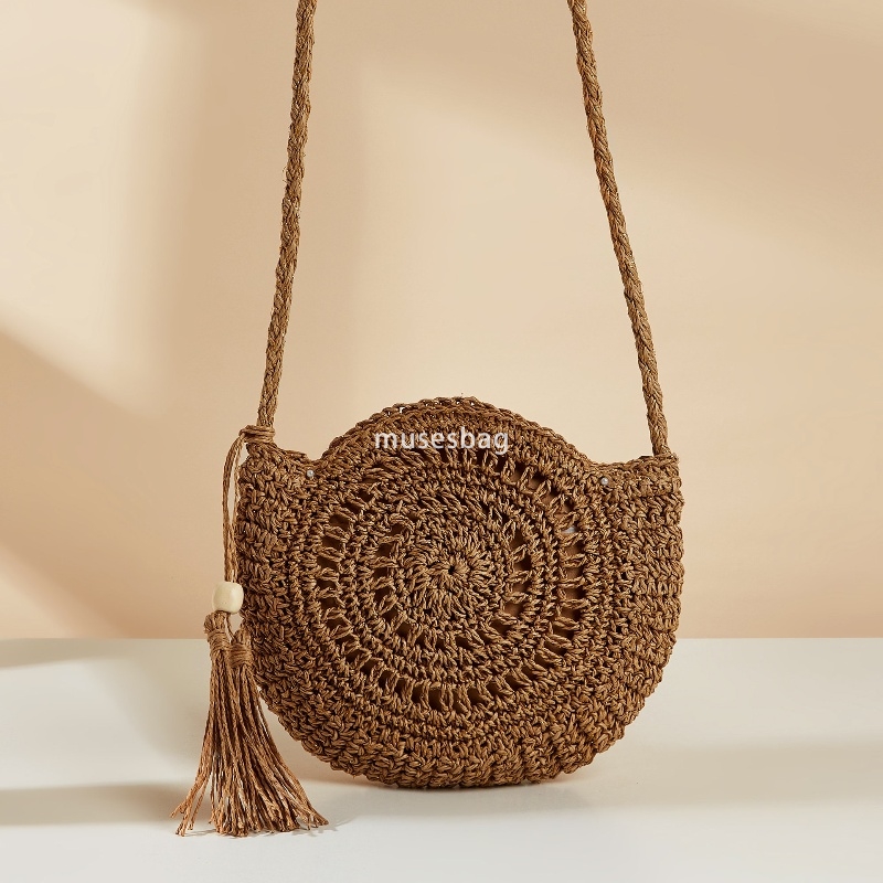High quality women's designer multifunctional woven artistic forest style grass woven hollow handmade bag with long shoulder strap diagonal cross