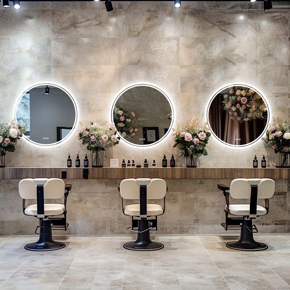 LUVODI 600 x 600 Round Illuminated Bathroom Wall Mirror with Demister Led Lights Dimmable Makeup Mirror for Bathroom Renovation
