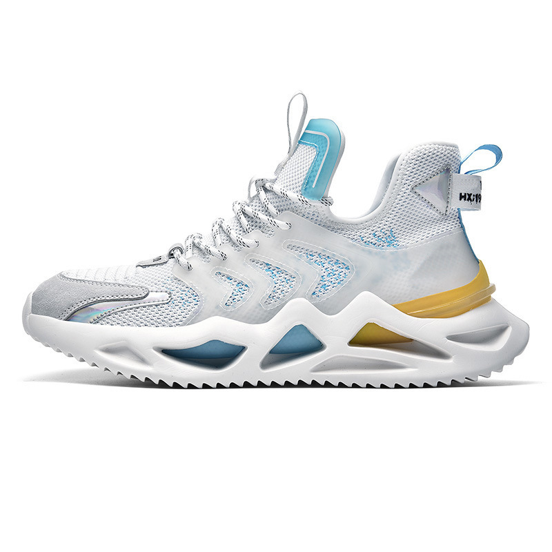 New Men's Flying Knitting Sneakers Korean Trendy Fashion Casual Sports Shoes Blade Sole Running Shoes Hikers Trainers White Free shipping