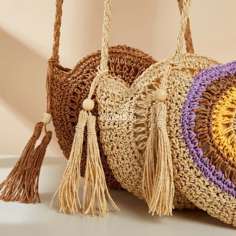 High quality women's designer multifunctional woven artistic forest style grass woven hollow handmade bag with long shoulder strap diagonal cross