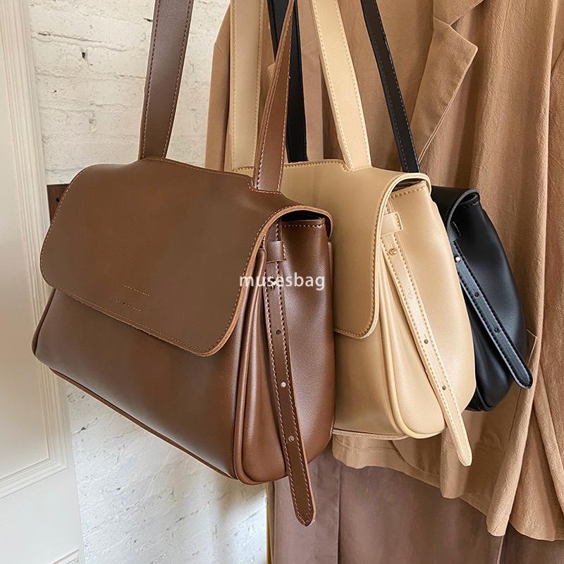 Rich Deep Brown Korean Instagram New Autumn/Winter Flip Bag Style Commuting PU Bag Women's One Shoulder Crossbody Bag Trendy