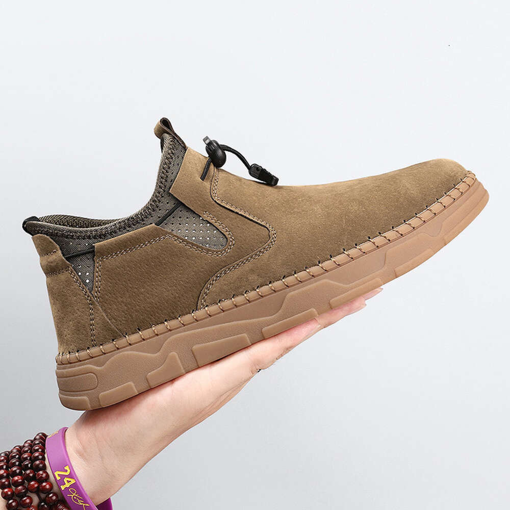 Handsewn fashionable Korean casual shoes for men's large-sized leather shoes, low cut anti slip loafers