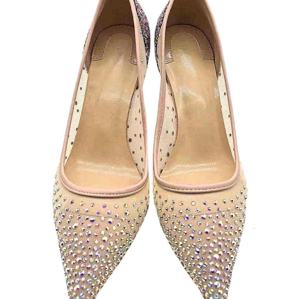 Fashion single shoe pointed sequin rhinestone slim women's mesh high heels wedding 8cm shoes