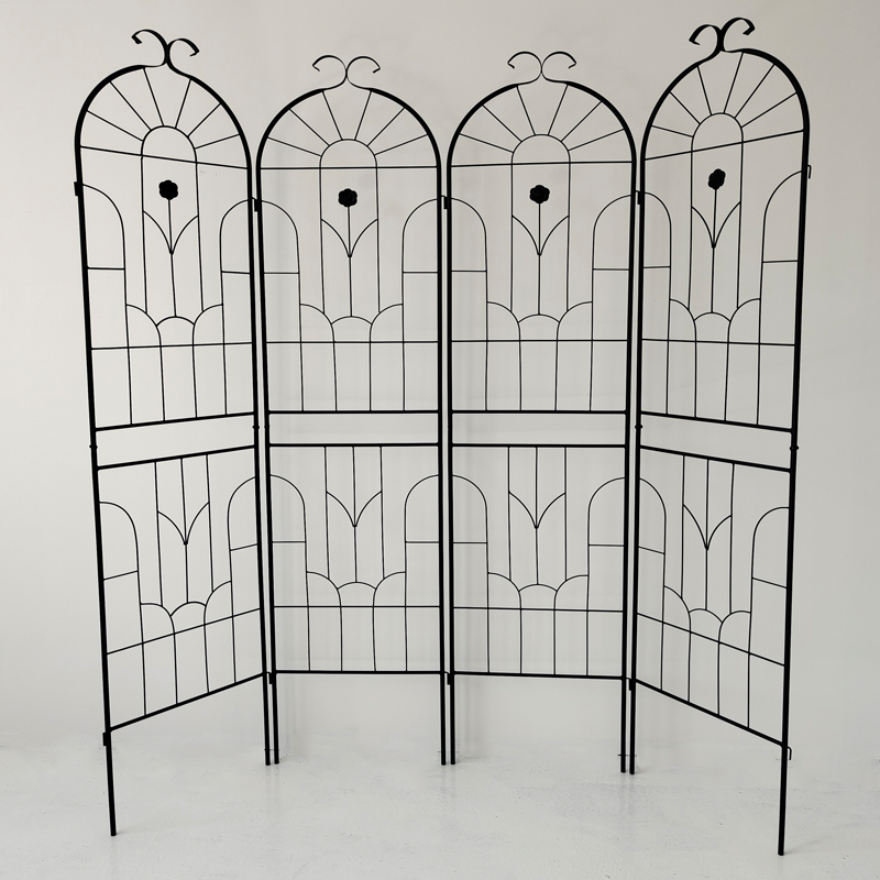 Metal plant lattice frame for potted plant support, used for climbing rose vines