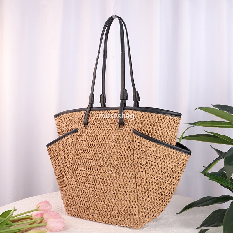 High quality women's designer Instagram versatile and fashionable large capacity grass woven bag single shoulder paper rope woven bag casual phoe