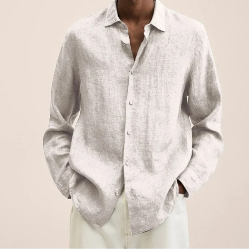 Mens Casual Shirts Spring Men Shirts Loose Linen Solid Long Sleeve TurnDown Collar Button Retro Autumn Shirt For Male Blouse Sexy Tops M5XL 230114
