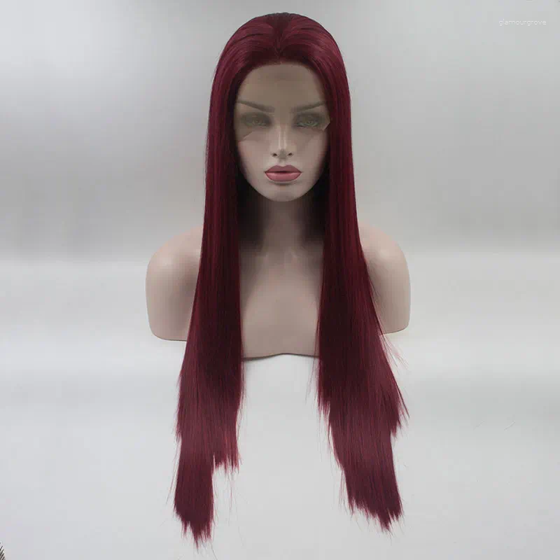 Bombshell Dark Wine Red Synthetic Hair 13 3 Lace Front Straight Heat Resistant Fiber Natural Haire For Women