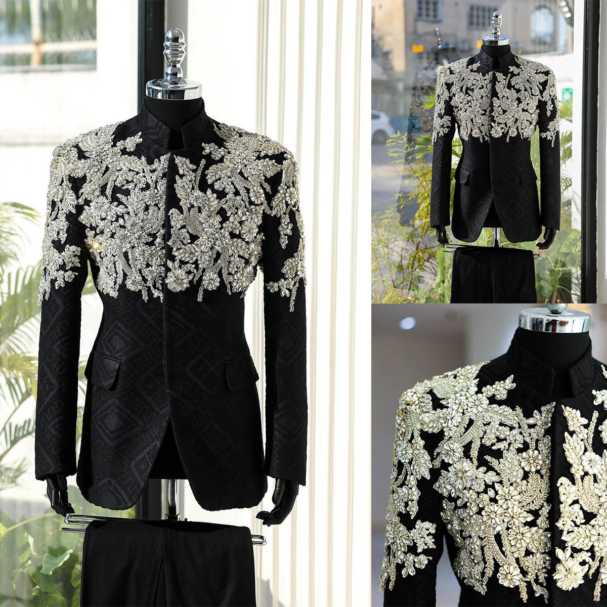 Fashion Celebrity Customized Wedding Tuxedos Luxury Beading Appliques Groom Wear Dinner Prom Party Wedding Blazer 2 Pieces