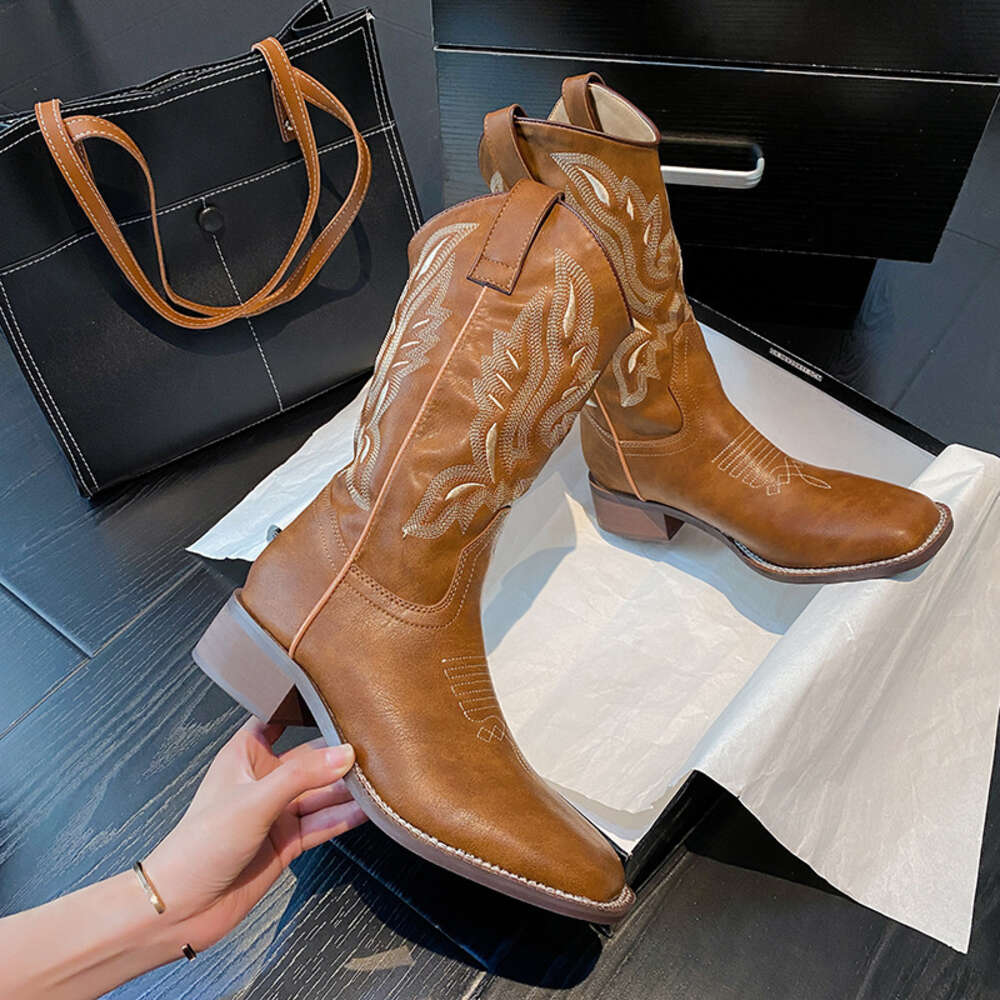 With Mid Martin Ethnic Style And Women S Fashion Short Embroidered Square Heel Long Tube Boots For Ddmysaturn