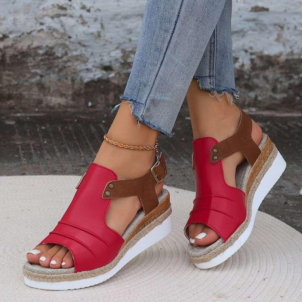 Slope Summer New Grass Knitted Sandals Waterproof Platform Thick Sole High Heel Shoes With One Line Buckle Ddmysaturn