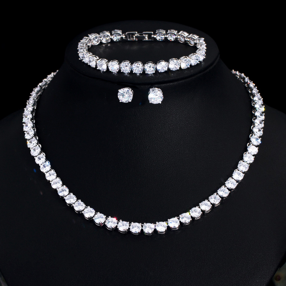 2024 Top Sell Wedding Jewelry Sets Luxury Jewelry 18K White Gold Fill Round Cut White 5A Cubic Zircon CZ Diamond Stud Earring Tennis Bracelet Women Ne
