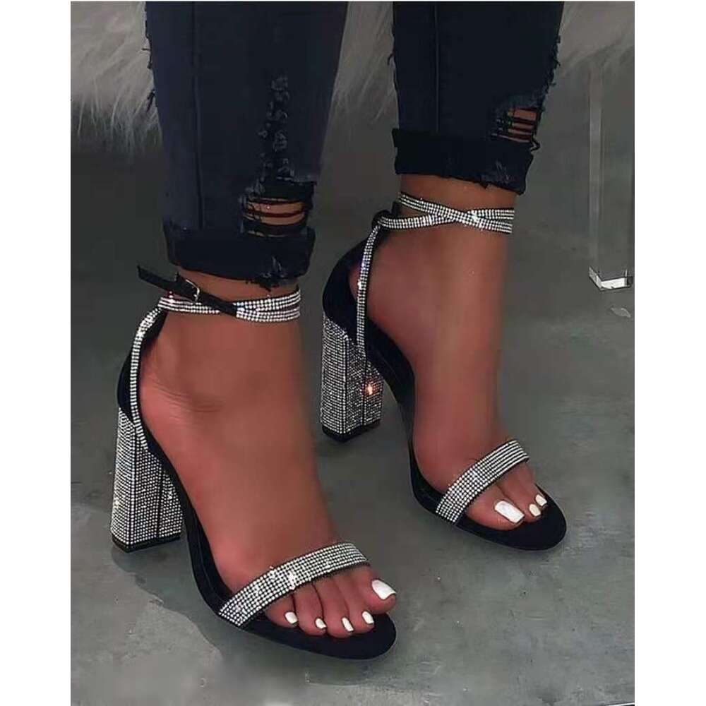 Large Heel Sandals Feng Shui Diamond Thick One Line Foot Loop Buckle For Women Size Ddmycat